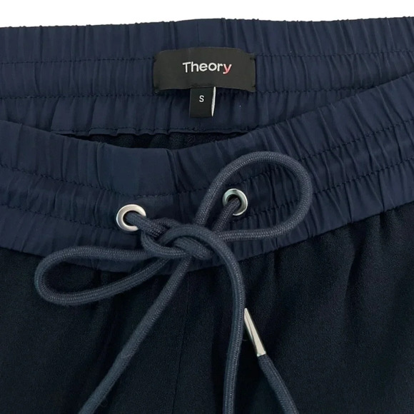 Theory Crepe Navy Blue Drawstring Waist Pull On Pants Zip Ankle Casual Size S - Picture 7 of 10